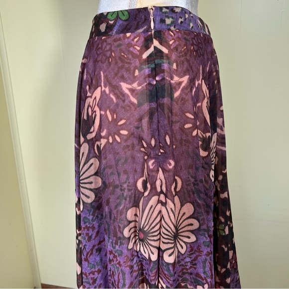 J Peterman 12 Purple Floral A Line Full Modest Maxi Skirt with fringes - Picture 5 of 15